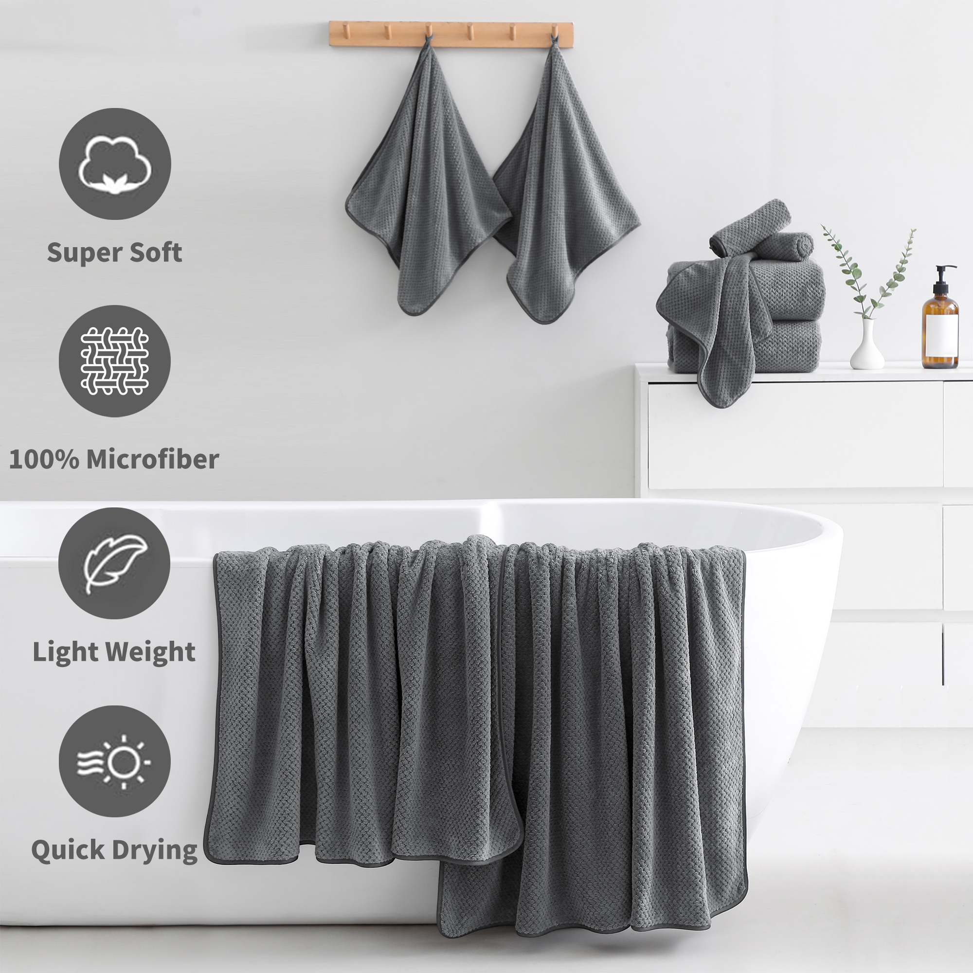 Jessy Home 4-Pack Oversized Bath Towel Set, Dark Gray photo 6