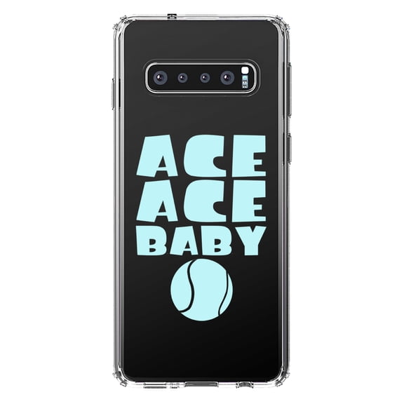 DistinctInk Clear Shockproof Hybrid Case for Samsung Galaxy S10  PLUS (6.4" Screen) - TPU Bumper Acrylic Back Tempered Glass Screen Protector - Ace Ace Baby Tennis