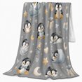 thumbnail image 2 of Watercolor Baby Penguin Celestial Nursery Print, Peaceful Celestial Art Scene, Warm Flannel Blanket for Living Room and Bedroom, Celestial Art Lovers Housewarming Gift, Celestial Home Decor, 2 of 6