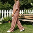 thumbnail image 6 of LEKWK Linen Sets for Women 2 Piece Short Sleeve Crewneck Summer Top and Loose Fit Wide Leg Pants Fashion Solid Lounge Beach Vacation Sets, 6 of 6
