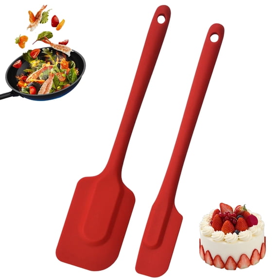 Silicone Kitchen Spatula Set 2 Pack, Non Stick Solid Spatulas Heat Resistant Cooking and Baking Utensils,Red