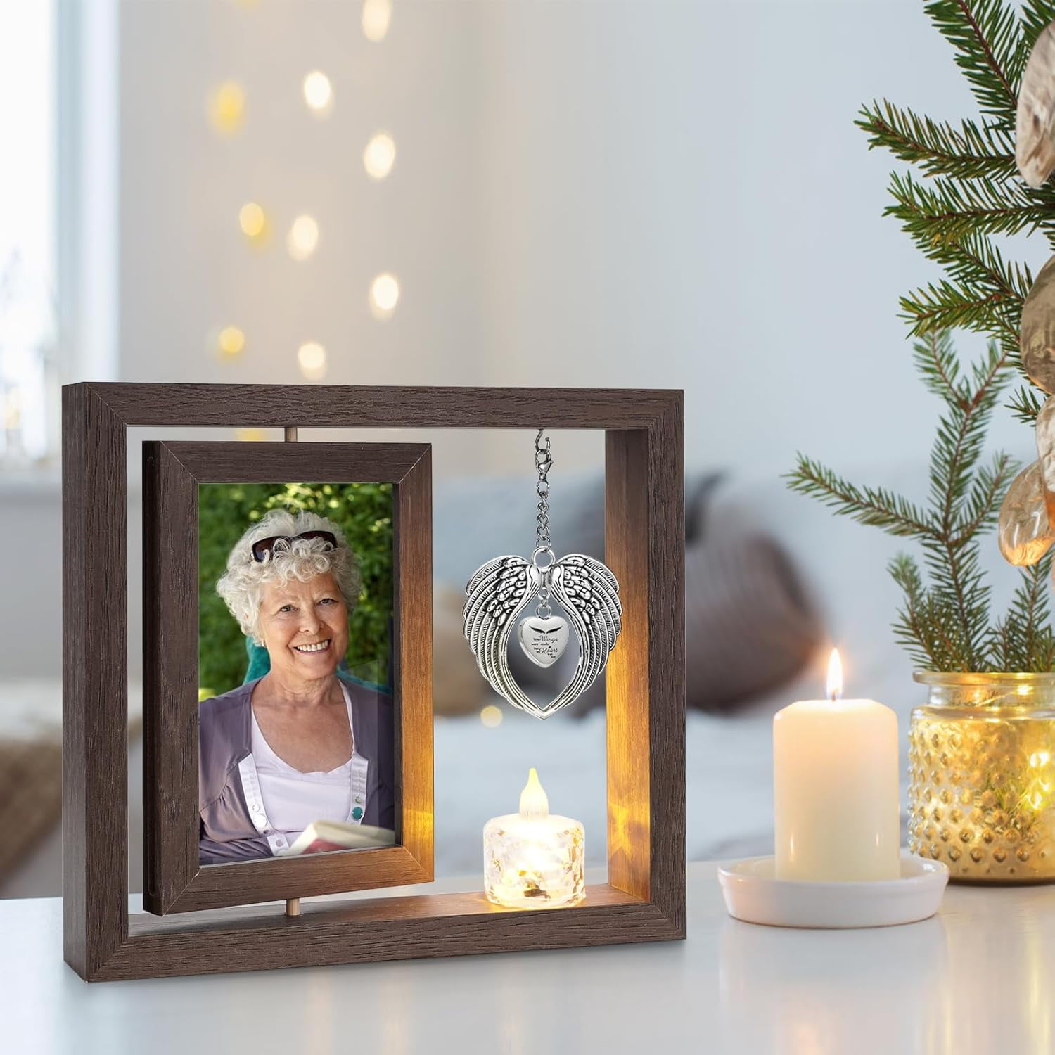 XIUDA Sympathy Gifts Memorial Picture Frame for Loss of Loved One - Memorial Gifts for Loss of Mom,   Rotate Display for Two 4x6 Photo