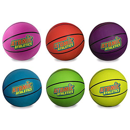 Regulation Size 7 9.5 Balls with Air Pump and Mesh Storage Bag by K-Roo Sports Atomic Athletics 6 Pack of Neon Rubber Playground Basketballs 