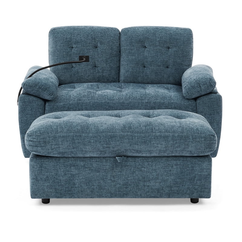 Double Sofa Recliner with Storage Ottoman, Manual Adjustable Reclining Loveseat with USB Charging Port, Phone Stand, and Soft Padded Armrests for Living Room, Apartment, and Home Theater