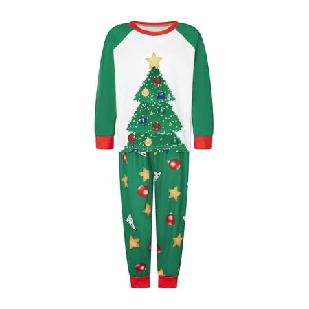 

Eyicmarn Christmas Family Pajamas Matching Set Tree Print Long Sleeve T-shirt with Stars Print Pants Sleepwear Loungewear