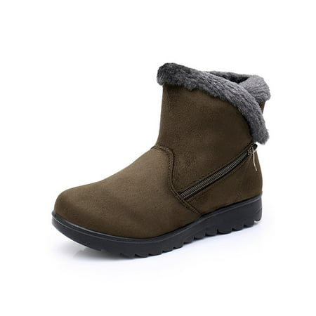 

Eloshman Womens Winter Shoes Slip On Ankle Boot Zipper Snow Boots Outdoor Lightweight Plush Lining Warm Casual Shoe Comfortable Army Green 8