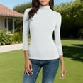 thumbnail image 2 of BLVB Womens Slim Fitted Mock Turtleneck Tops 3/4 Sleeve Lightweight Base Layer Shirts Stretch Undershirts, 2 of 7