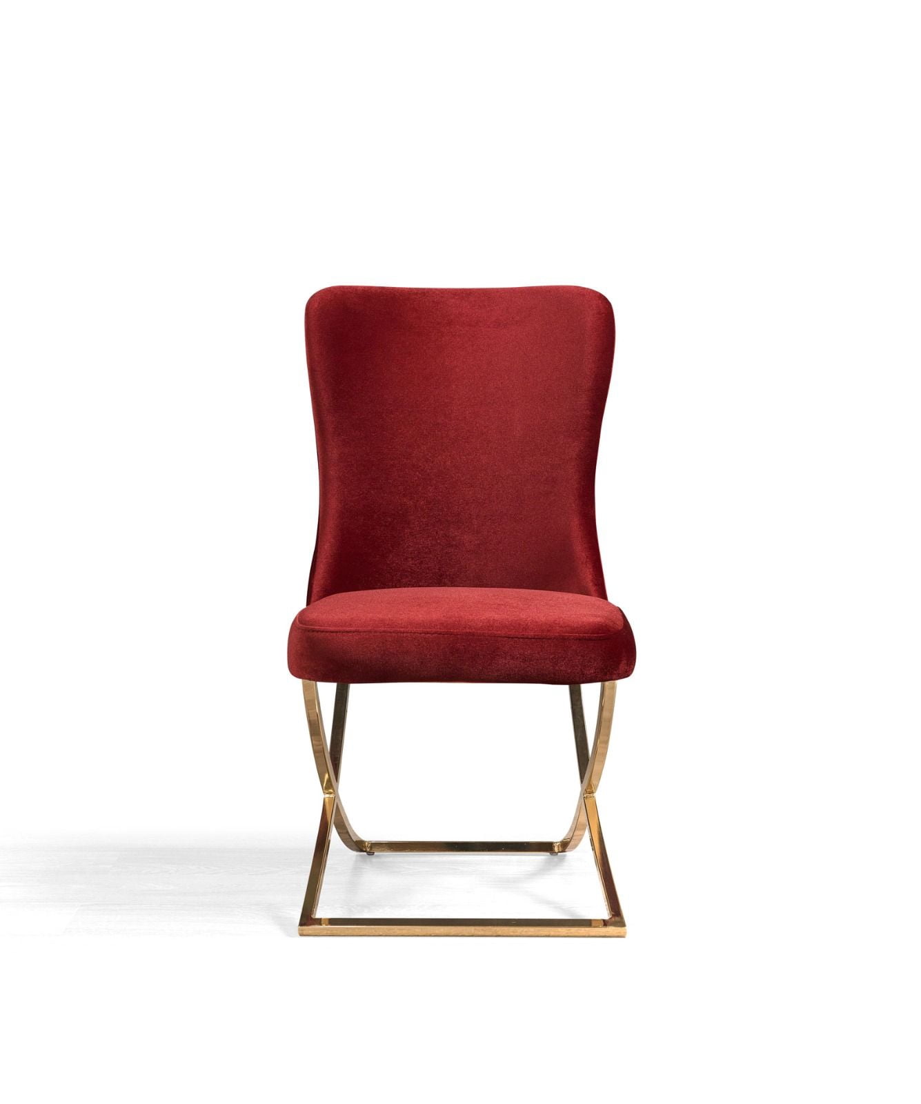 Ottomanson Royal Upholstered Modern Gold Legged Dining Chair, Set of 2, Burgundy