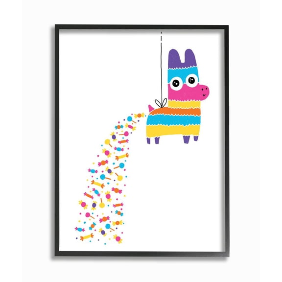 Stupell Industries Color Pop Party Pinata with Rainbow Candy Framed Wall Art Design by Michael Buxton, 24" x 30", Black Framed