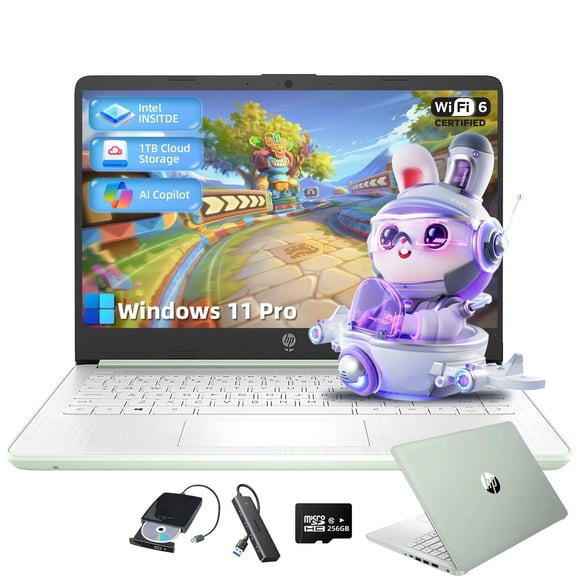 HP Student Business Laptop Computer - Intel N150 Processor, 16GB RAM, 384GB Storage (128GB UFS 256GB MSD), Microsoft Office Lifetime, w/DVD Drive, Copilot AI, 1TB Cloud Storage, AI Powered, Green