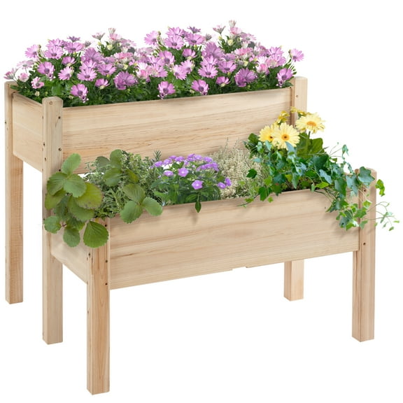 AsterOutdoor Raised Garden Bed 2-Tier Elevated Planter Box Fir Wood, 34" x 34" x 28"