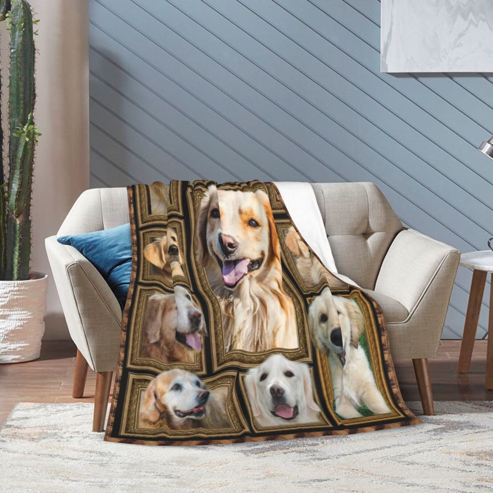 Wijzvio Golden Retriever Dog Throw Blanket Soft Fuzzy Fleece Blanket For Couch Bed Living Room Decoration 80"X60"