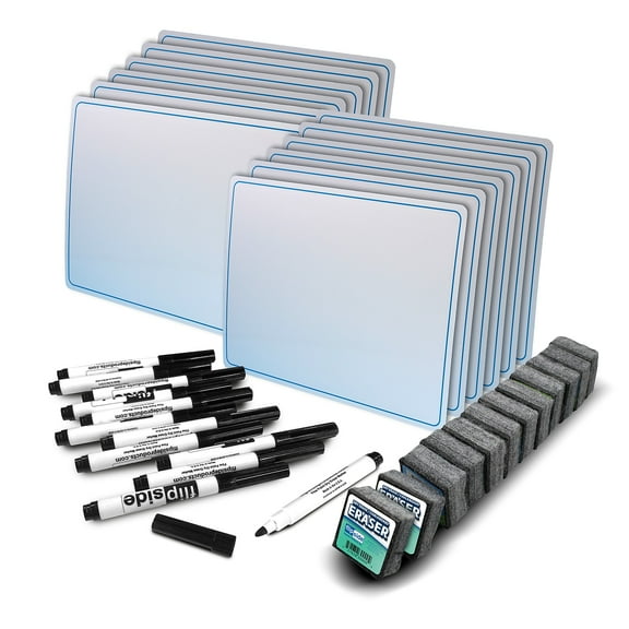 Flipside Class Pack Magnetic Laminate Mobile Dry-Erase Whiteboard Plastic Frame 9" x 1' 36/Pack