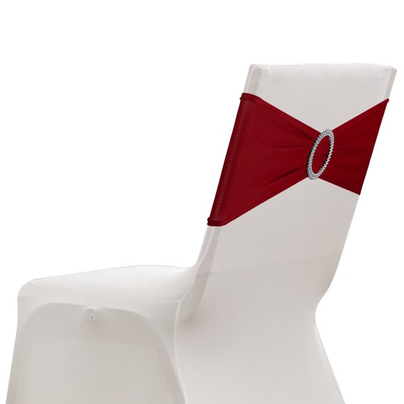 Uxcell 10 Paquete Fundas para Sillas, Banda de Cubierta de Silla Elástica con Hebilla Deslizante, Lazos de Poliéster para Decoraciones de Fiesta de Boda, Burdeos