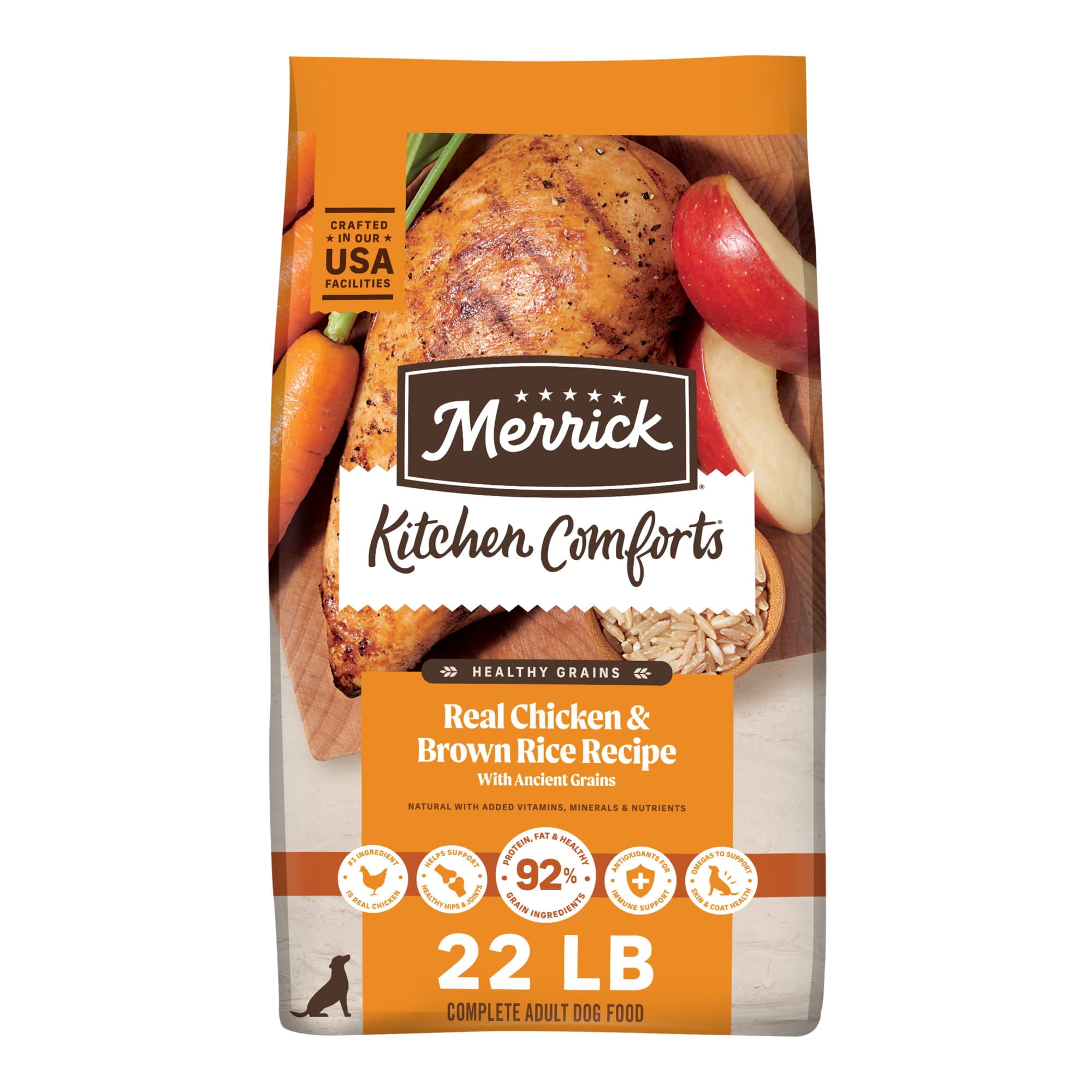 Merrick Kitchen Comforts Premium Real Chicken & Brown Rice Adult Dry Dog Food, 22 lbs.