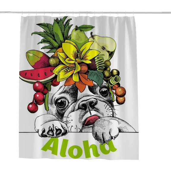 FREEAMG Shower Curtain,French Bulldog Fruits Headband Bathroom Curtain, Waterproof Fabric Shower Curtain for Bathroom Hotel Decoration, 66x72 inches