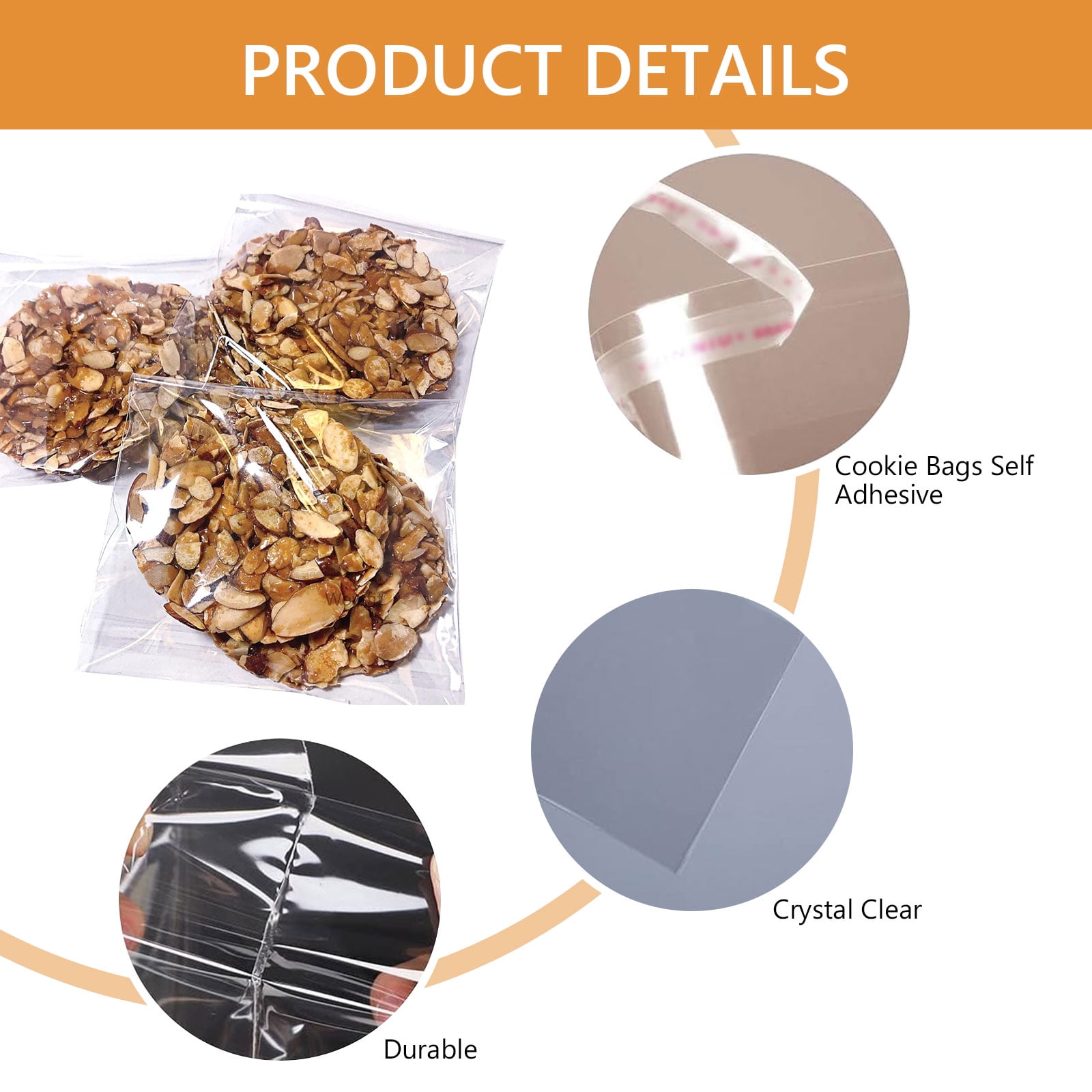 Tripumer 200 Pcs Cellophane Cookie Bags 4 x 6 inch Self Sealing Packaging Bags for Gift Giving Clear