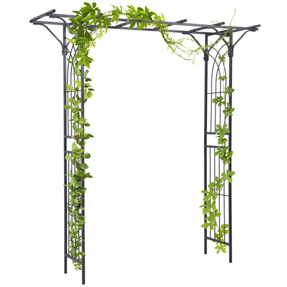 Outsunny 7ft Metal Garden Arch Outdoor Walkway Arbor for Decorative Climbing Plants Patio Lawn Backyard Party Ceremony Decoration Accessories Dark Gray