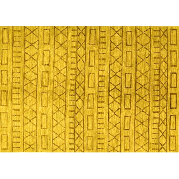 Ahgly Company Machine Washable Indoor Rectangle Abstract Yellow Contemporary Area Rugs, 7' x 10'