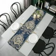 thumbnail image 3 of Hotian Premium Floral Jacquard Luxury Table Runner with Tassel For Weddings Birthday Party Home Decor for Rectangle and Round Table Blue 63" x 13", 3 of 5
