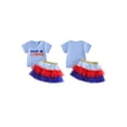 thumbnail image 2 of BemeyourBBs Toddler Baby Girl 4th of July Outfit Patriot Independent Day Summer Clothes Cute American Flag Short Sleeve T-shirt and Contrast Layered Tulle Tutu Skirts Set, 2 of 8