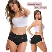 Sunm Boutique Women‘s Cotton High Waisted Underwear, 5-Pack Full Coverage Briefs, Tummy Control Breathable Panties