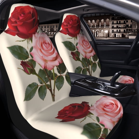 1 Pcs Red and pink roses, elegant bloom Car Seat Covers for Women Men Automotive Rear Front Seat Protector for Cars, SUVs , Sedans and Trucks