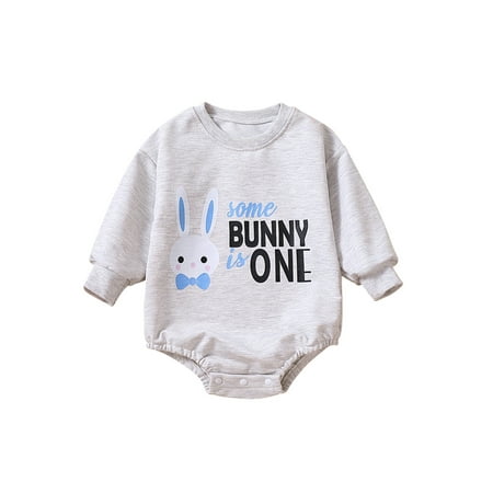 

Fayueye Easter Infant Girls Boys Romper Sweatshirts Letter Rabbit Print Long/Short Sleeve Crew Neck Jumpsuits Baby Bodysuits