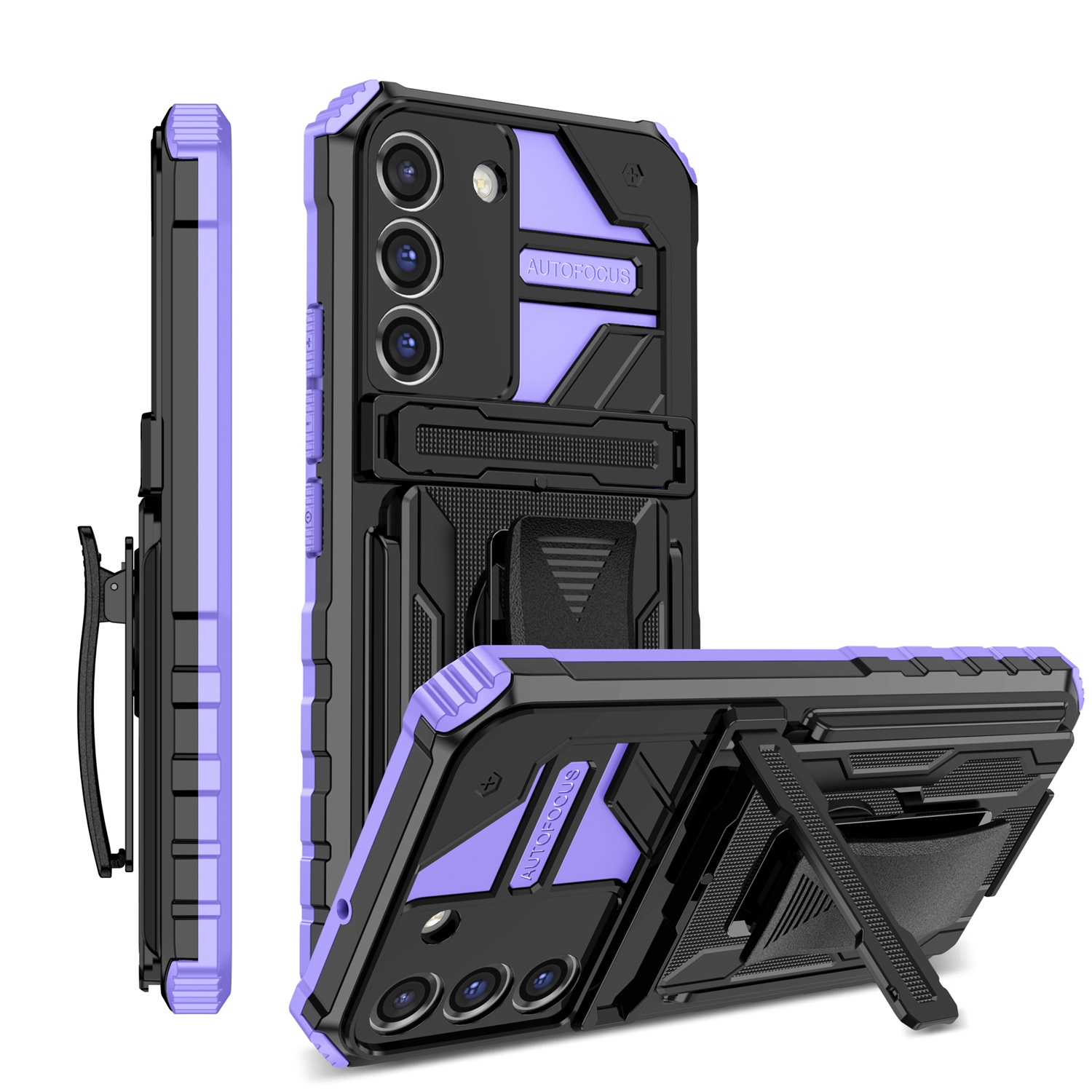 for Samsung Galaxy S21 FE Case - Heavy Duty Phone Holster with Belt Clip | with Kickstand | Shockproof, Dual Layer Protective | Drop Protection Hybrid Case for Samsung Galaxy S21 FE, Purple - image 1 of 12