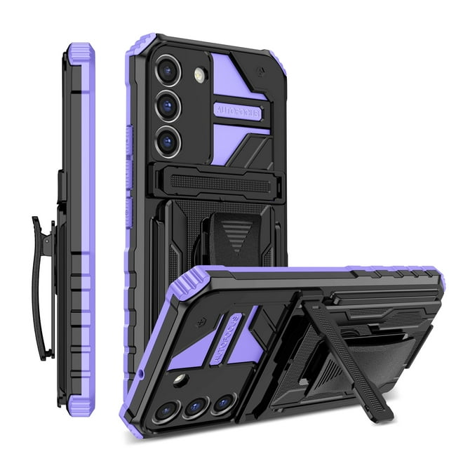 for Samsung Galaxy S21 FE Case - Heavy Duty Phone Holster with Belt Clip | with Kickstand | Shockproof, Dual Layer Protective | Drop Protection Hybrid Case for Samsung Galaxy S21 FE, Purple