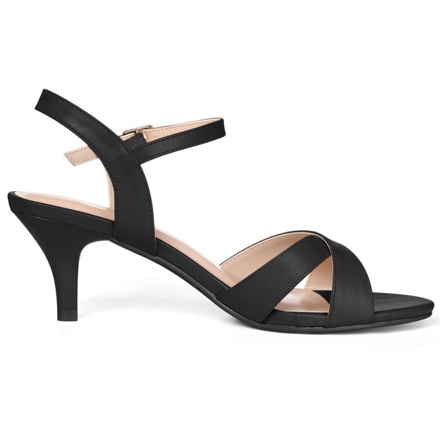 Women's Cross Kitten Heel Ankle Strap Sandals