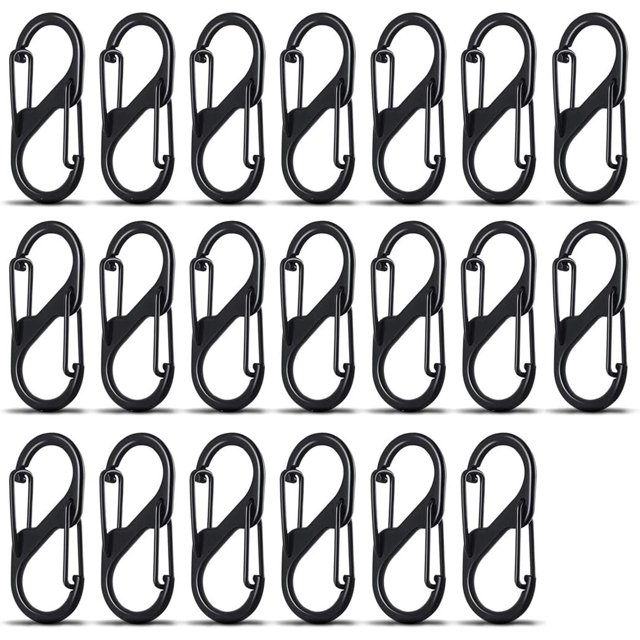 20 piezas Mini Mosquetón en Forma de S, Clips de Llavero de Resorte Doble, Mosquetones de Aleación en Forma de S, para el Hogar, Senderismo al Aire Libre, Pesca, Camping, Viajes, Etc., Negro