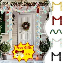 Antqov Christmas Garland, Colorful Rattan Artificial Plants Outdoor Christmas Decorations Battery Operated Christmas Garland with Lights for Home Stairs Fireplace Front Porch Door Decor