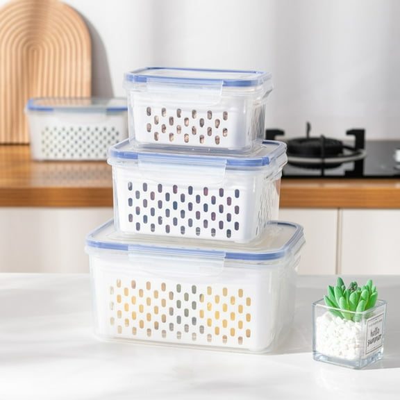 D-GROEE Containers for Fridge, Double-layer Dustproof Container Fruit Storage Organizer Fresh Containers Refrigerator with Lid Colander for Salad Lettuce Berry Storage Stay Fresh
