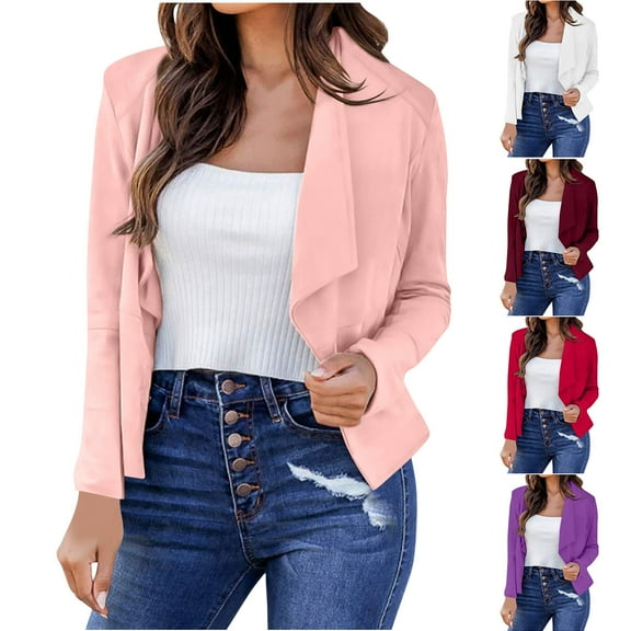 ZZwxWA Women's Open Front Office Work Business Casual Lightweight Summer Crop Suit Blazer Womens Long Sleeve Coat Jackets