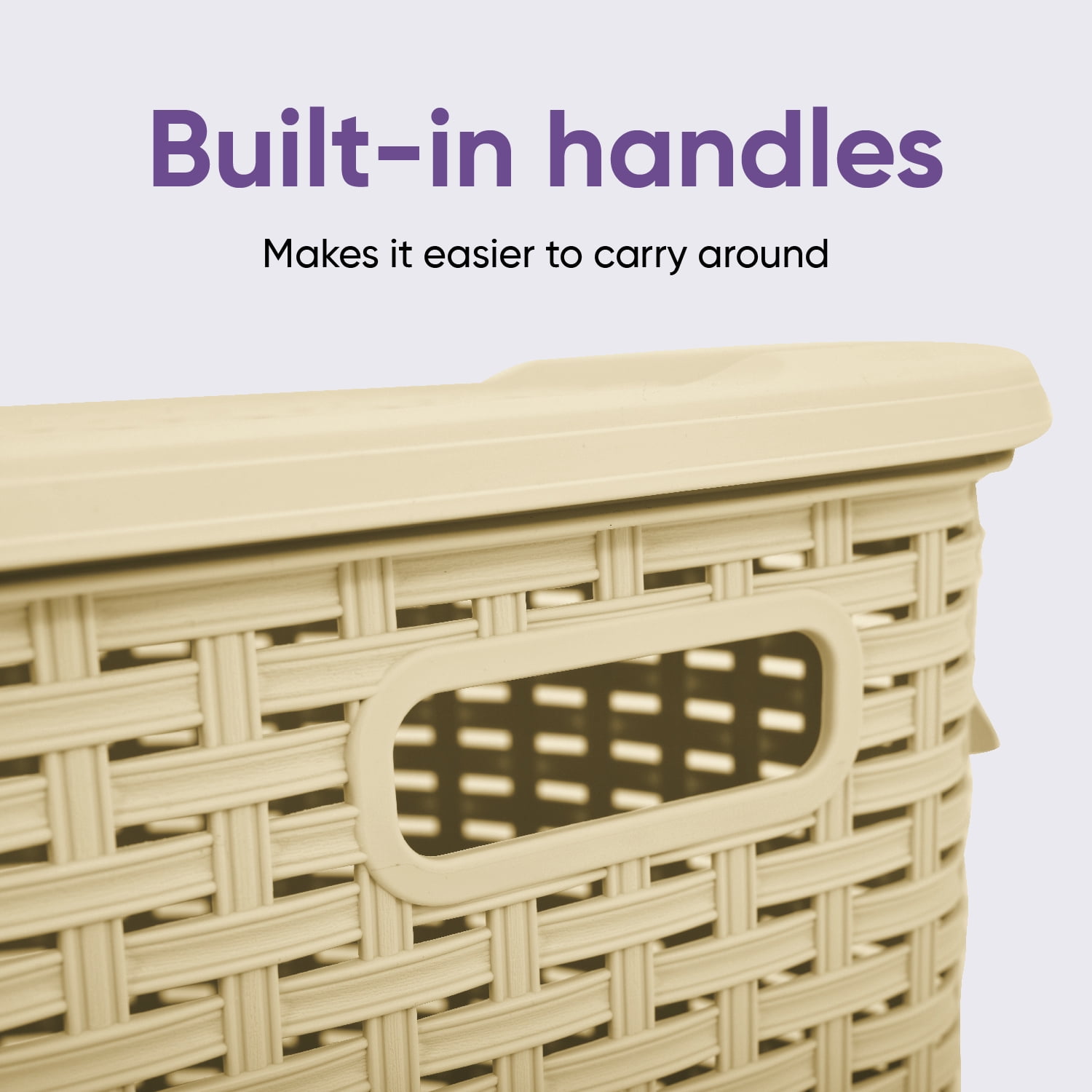 Superio Corner Laundry Hamper Basket With Lid 50 Liter, Beige Wicker Hamper - Durable, Lightweight Bin With Cutout Handles, Storage Dirty Cloths, Space Saver Curved Shape Design