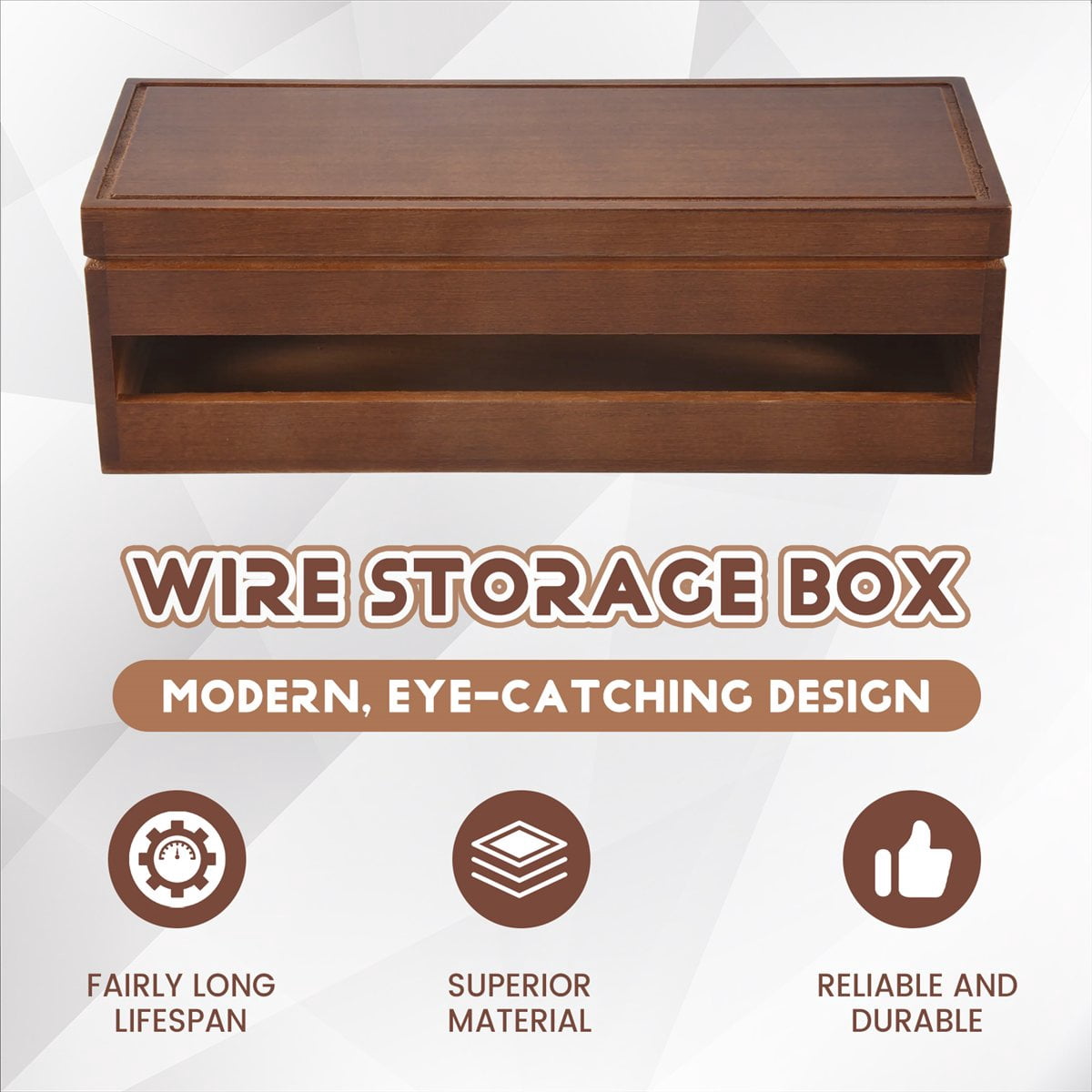 Cable Management Box Wooden Cord Organizer Box for Extension Cord Power Stripe Surge Protector Wire (Coffee Color)