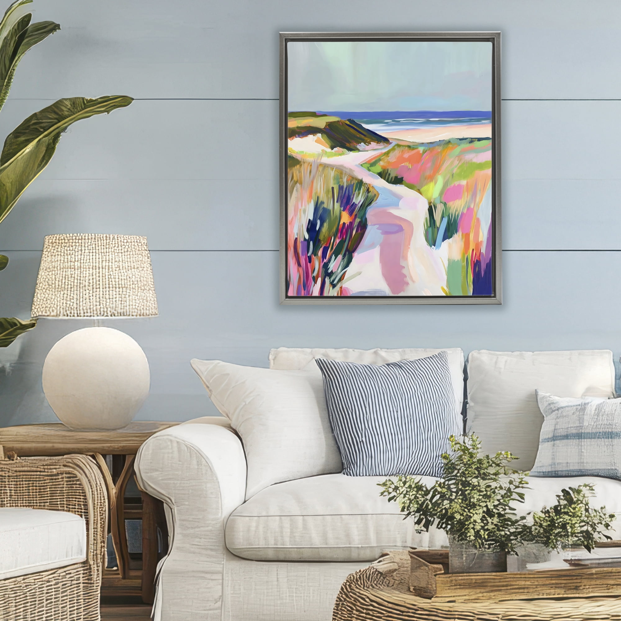 Stupell Industries Pathway Through Pastel Sand Dunes Gray Framed Floater Canvas Wall Art, design by The Prints Vibe