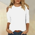 thumbnail image 2 of Posijego 3/4 Sleeve Tee Shirts for Women Cold Shoulder Tops Crewneck Plain Basic T-Shirts Summer Clothes, 2 of 6