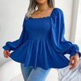 thumbnail image 5 of IROINNID Savings Ladies Long Sleeve T Shirts Lounge Solid Blouse Summer Pullover T-Shirt Bandage Tops,Blue, 5 of 7