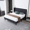 thumbnail image 4 of Dark Grey Queen Size Bed Frame with Upholstered Headboard, Strong Frame, Wooden Slats, No Box Spring Needed, Easy Assembly, 4 of 5