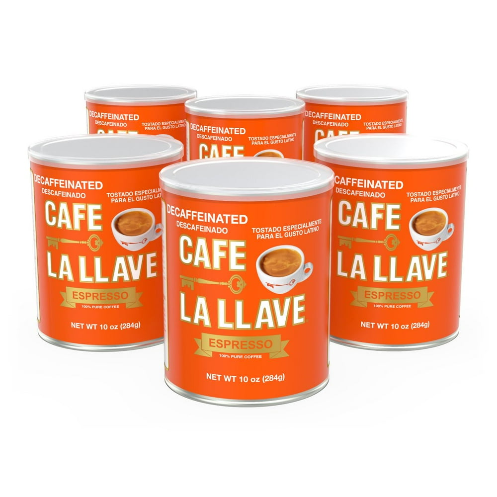 (6 Pack) Cafe La Llave Decaf Espresso, Ground Coffee, Dark Roast, 10 Oz