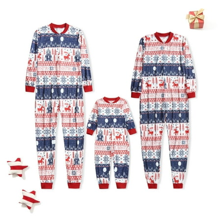 

ERTUTUYI Christmas Pajamas For Family Printed Loungewear Jumpsuit Sleepwear Set (Woman) Red L