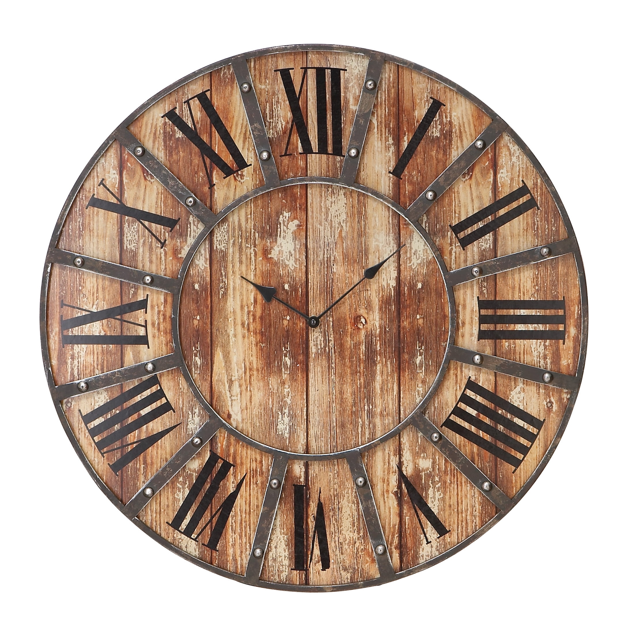 DecMode Indoor 24"D Brown Analog Round Farmhouse Wall Clock Walmart