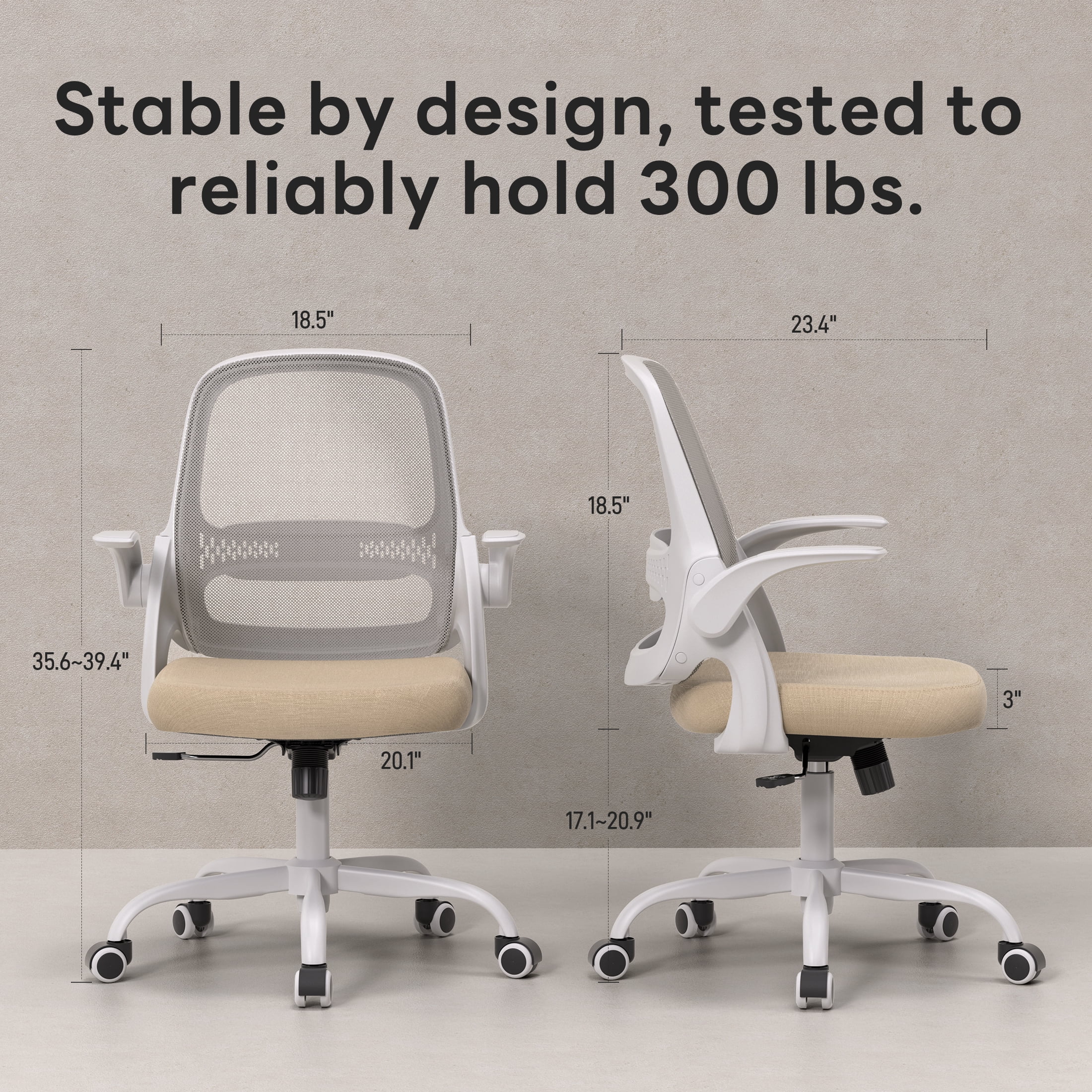 TMV Ergonomic Mesh Office Chair - High Back Gaming Desk Chair, Computer Chair with Lumbar Support & Wheels, Modern Vanity Chair for Home Office,Living Room,Bedroom,Beige