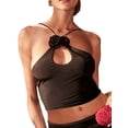 thumbnail image 2 of Douhoow Women Backless Tank Top Solid Color 3D Flower Crop Top Slim Fit Vest, 2 of 6
