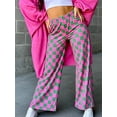 thumbnail image 3 of Women Wide-Leg Pants Checkerboard Elastic Waist Loose Trousers Spring Summer Casual Sweatpants Bottoms, 3 of 5