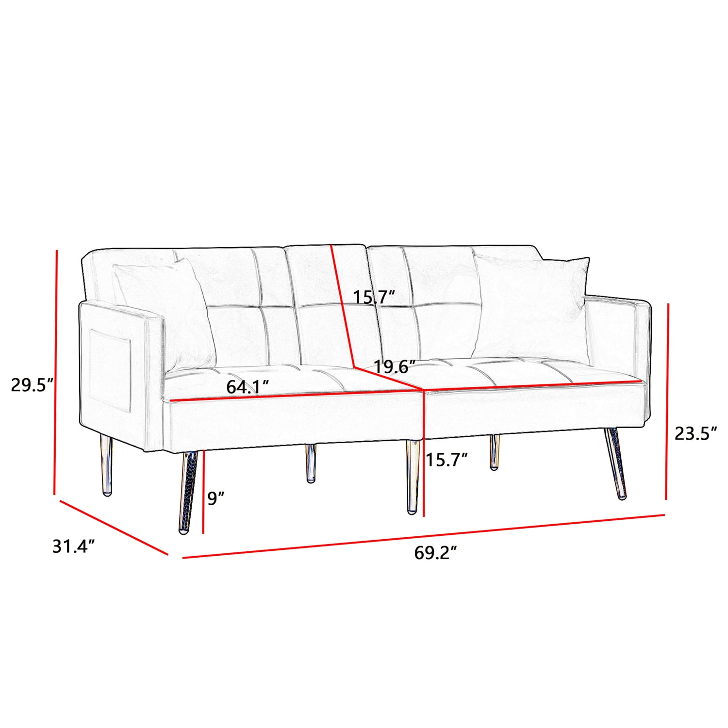 Kadyn Upholstered 2-Seat Futon Sofa, Velvet Sofa Bed with Armrest, Futon Sofa Couch for Living Room, Cream White