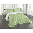 thumbnail image 3 of Ambesonne Green Quilted Bedspread Set 3 Pcs, Curly Ornate Leaf Damask, Queen Size, Pale Green Fern Green, 3 of 5