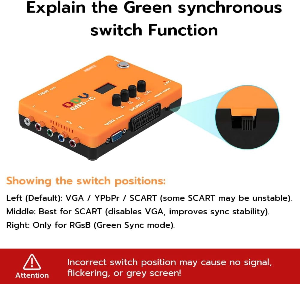 KSRplayer  ODV-GBS-C Component VGA/Scart to VGA/HDMI Scan Converter for Retro Gaming Console with US Plug not Support AV Input
